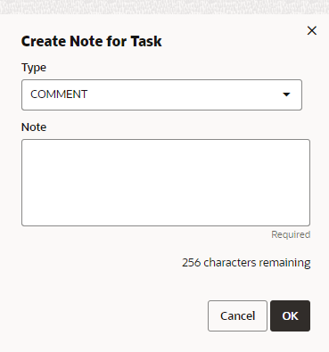This figure shows the Create Note for Task