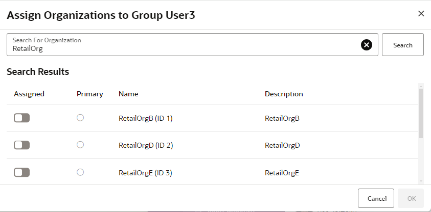 Search Results: Assign Organizations