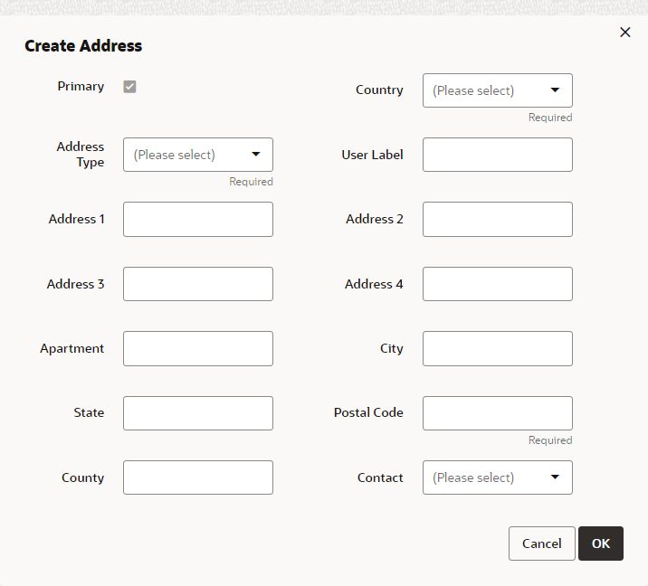 This figure shows the Create Address dialog