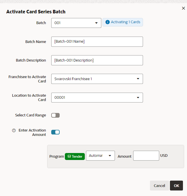 Activate Card Series Batch