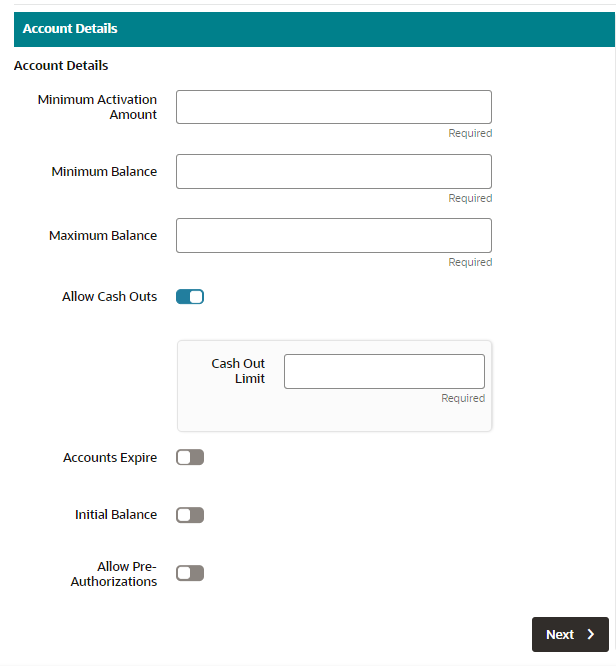 Tender Program - Account Details