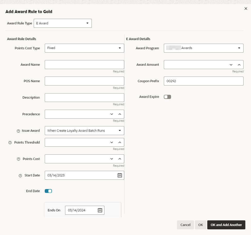 Award Rule Type - E Award