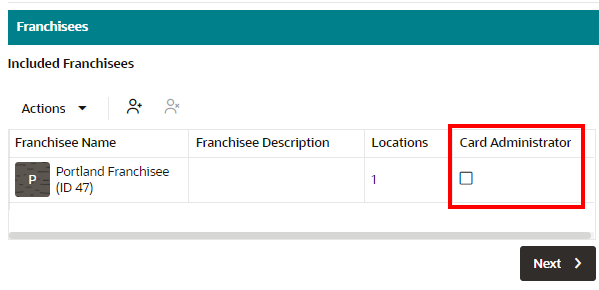 Card Administration Field