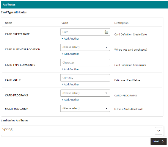 Attritbutes - Card Type Attributes