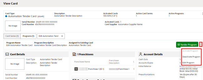 View Card - Actions Menu