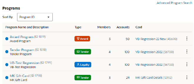 This figure shows Program search results