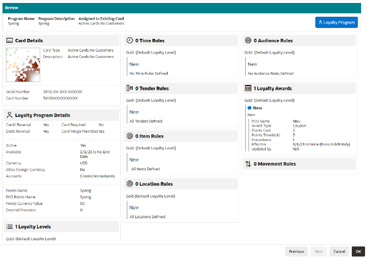 Loyalty Program - Review Tab (Assigned to Existing Card)