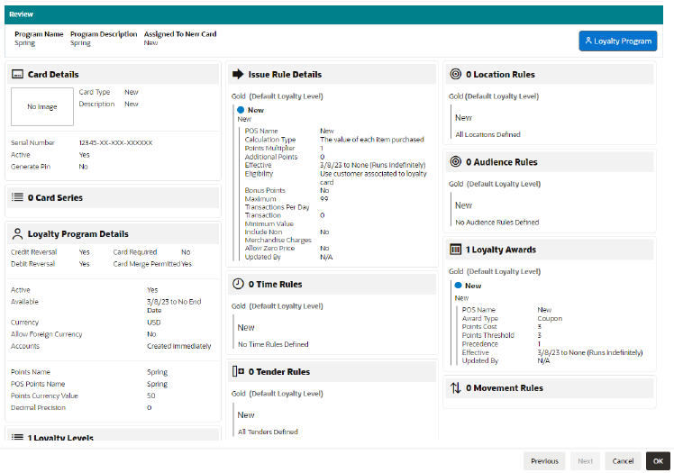 Tender Program - Review Tab (Assigned to New Card)