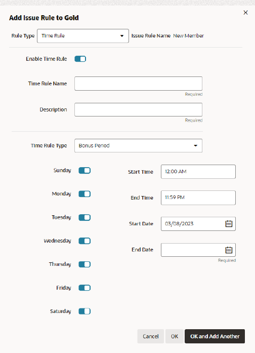 Time Rule Type - Bonus Period/Blackout Period Options
