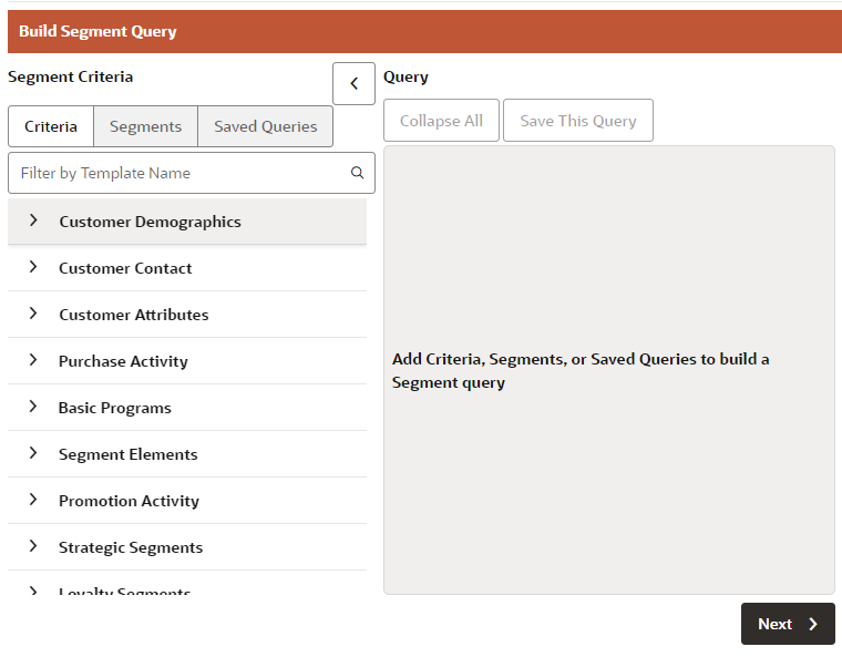 This figure shows the Build Segment Query