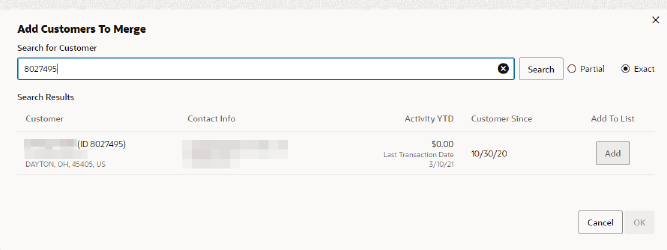 This figure shows the Add Customer to Merge Results