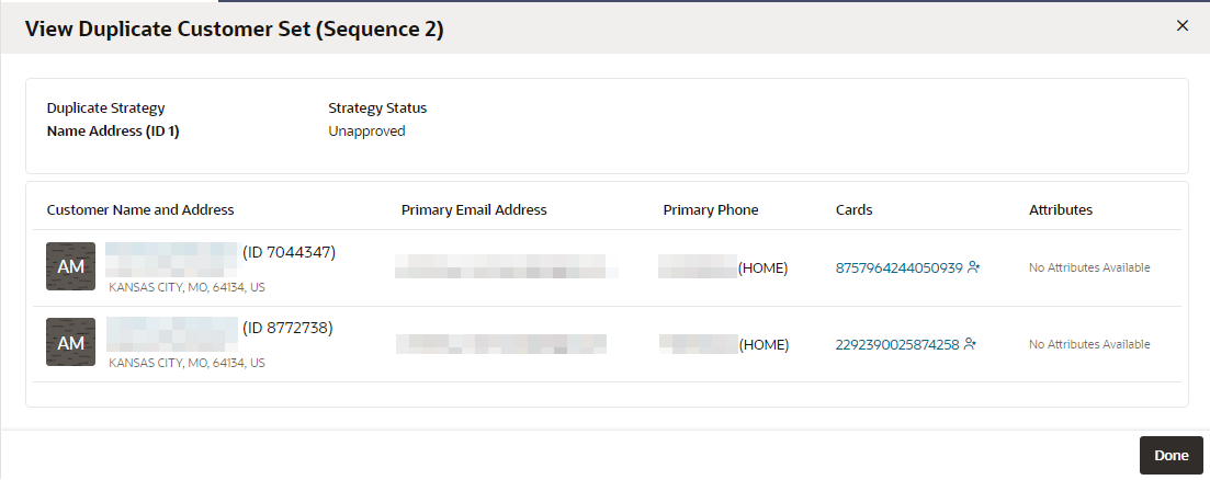 View Duplicate Customer Set