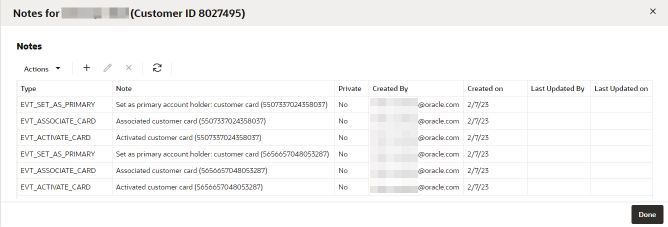 This figure shows the Notes for Customer