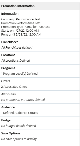 This figure shows the Promotion Information Panel