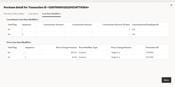 This figure shows the Purchase Detail for Line Item Modifiers This figure shows the Purchase Detail for Line Item Modifiers