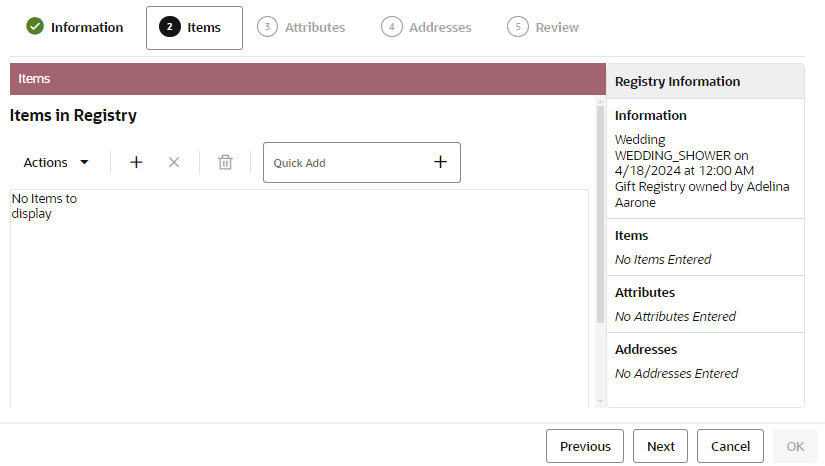 This figure shows the Create Registry Items