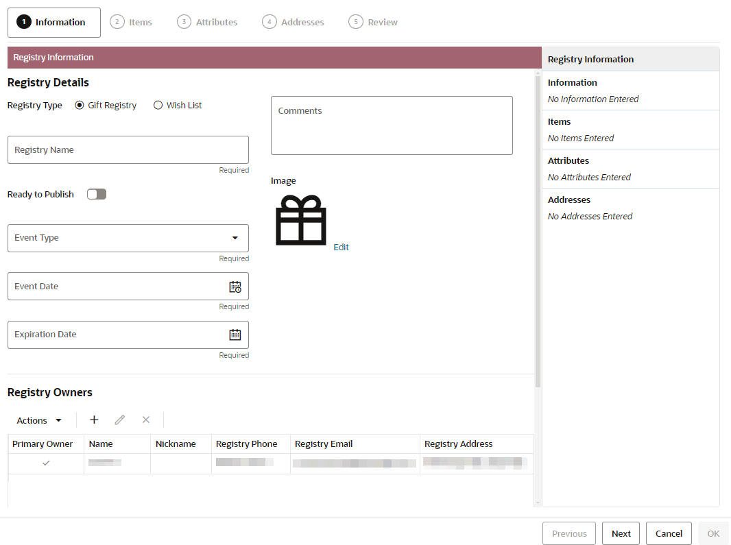 This figure shows the Create Registry Wizard