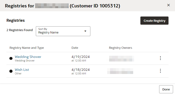 This figure shows the Registries Found List