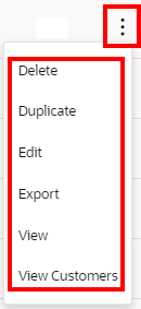 This figure shows the Action Menu Options - Segments Quick Search