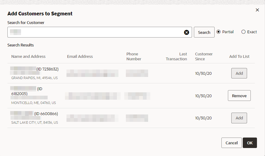 This figure shows the Add Customer to Segment