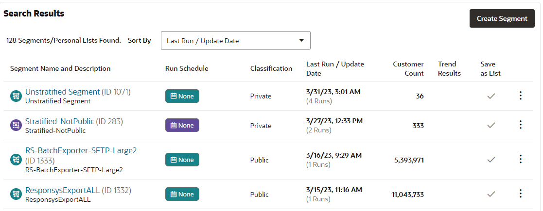 This figure shows the Segment Search Results