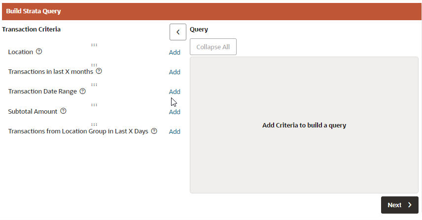 This figure shows the Build Strata Query: Transaction