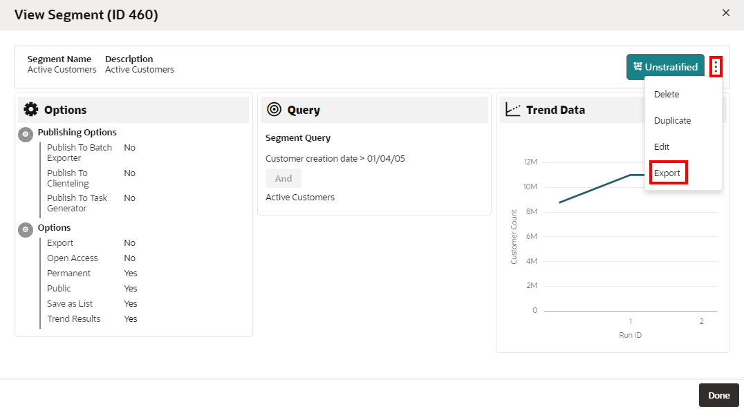 This figure shows the View Segment - Export