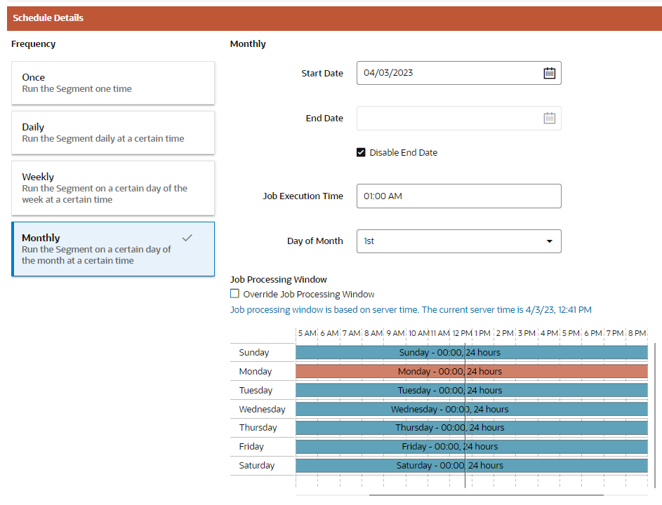 This figure shows the Schedule Frequency; Monthly
