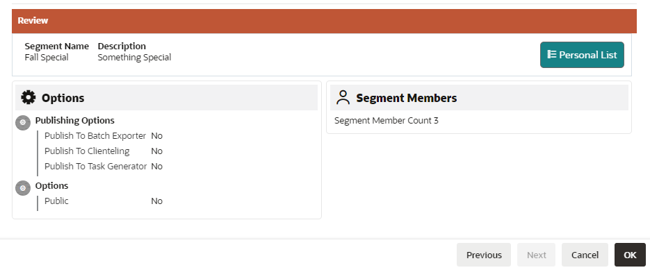 This figure shows the Personal List Review Tab