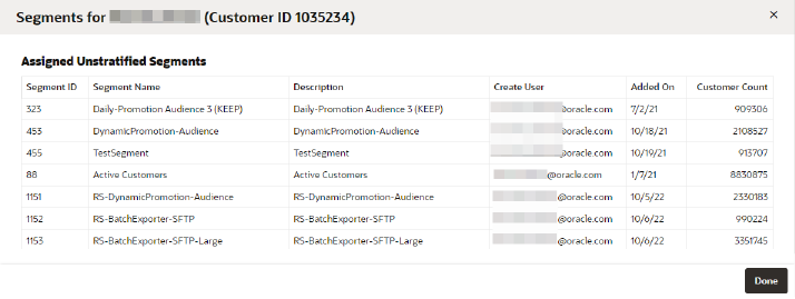 This figure shows the Segments for Customer