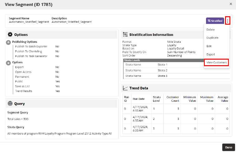 This figure shows the Overflow Menu Options - View Segment