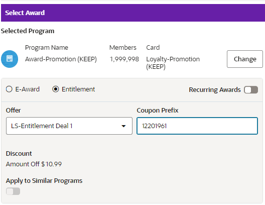 This figure shows the Award Program Certificate Options for Entitlement