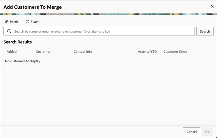 This figure shows the Add Customers to Merge