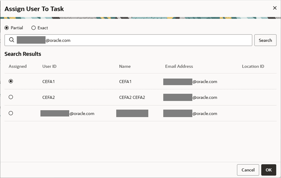 This figure shows the Add User to Task- Search Results