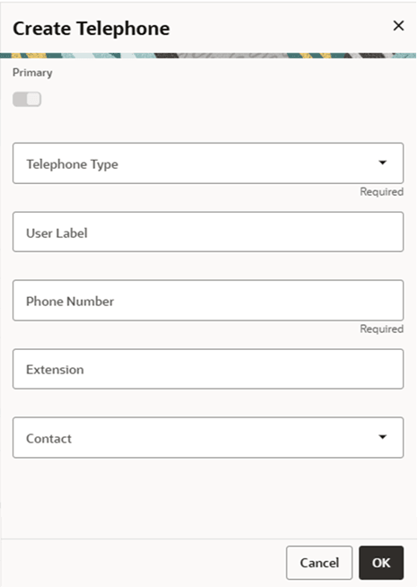 This figure shows the Create Telephone dialog