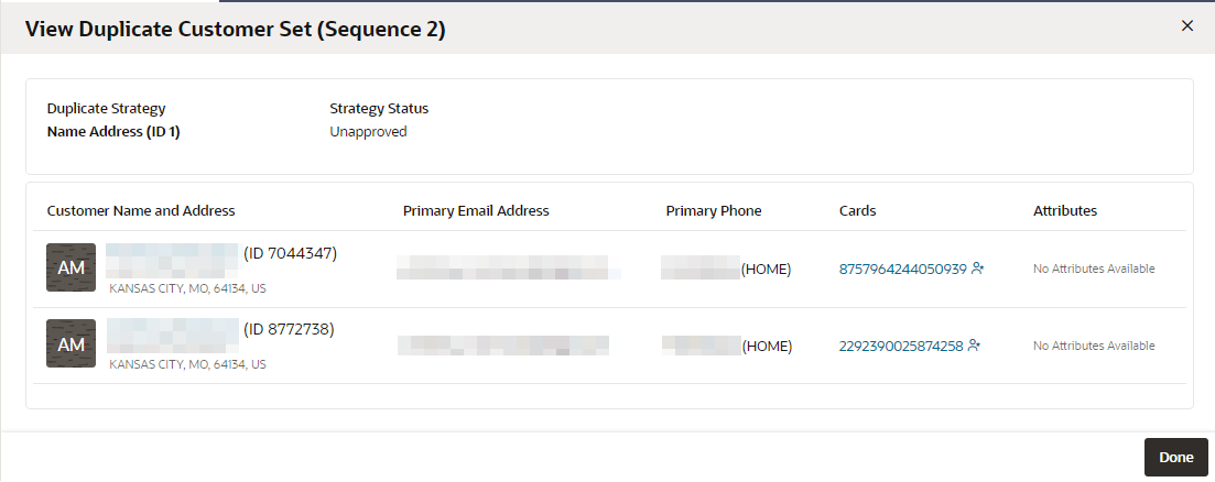 View Duplicate Customer Set