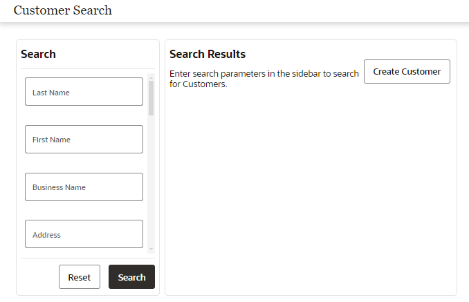 This figure shows the Customer Search. This figure shows the Customer Search.