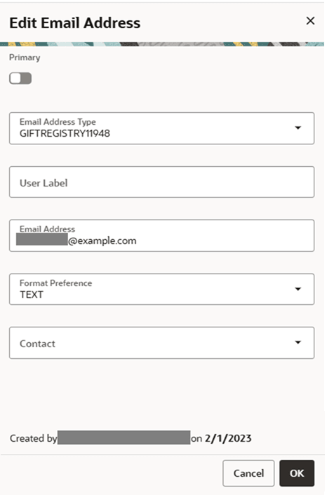 This figure shows the Edit Email Address dialog