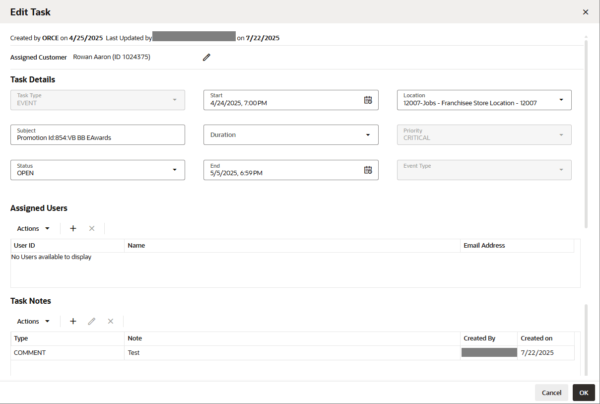 This figure shows the Edit Task