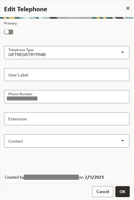 This figure shows the Edit Telephone dialog