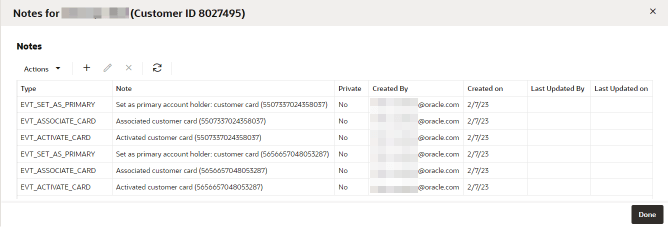 This figure shows the Notes for Customer