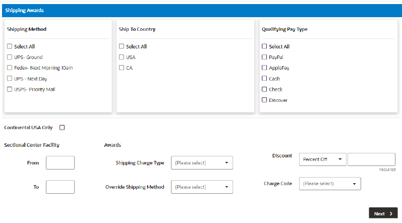 This figure shows the Shipping Awards Tab This figure shows the Shipping Awards Tab