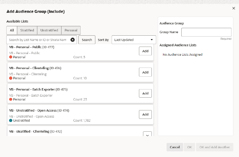 This figure shows the Add Audience Group - Include