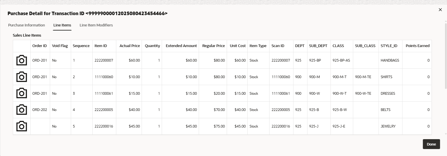 This figure shows the Purchase Details for Line Items