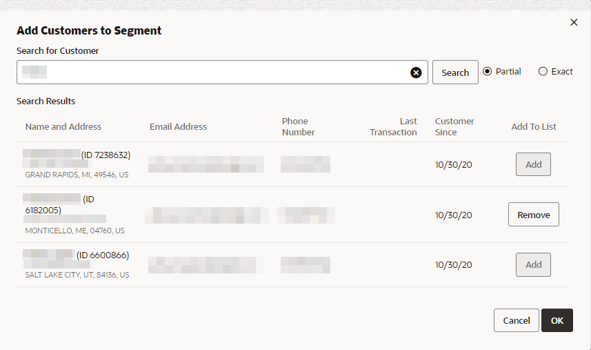 This figure shows the Add Customer to Segment