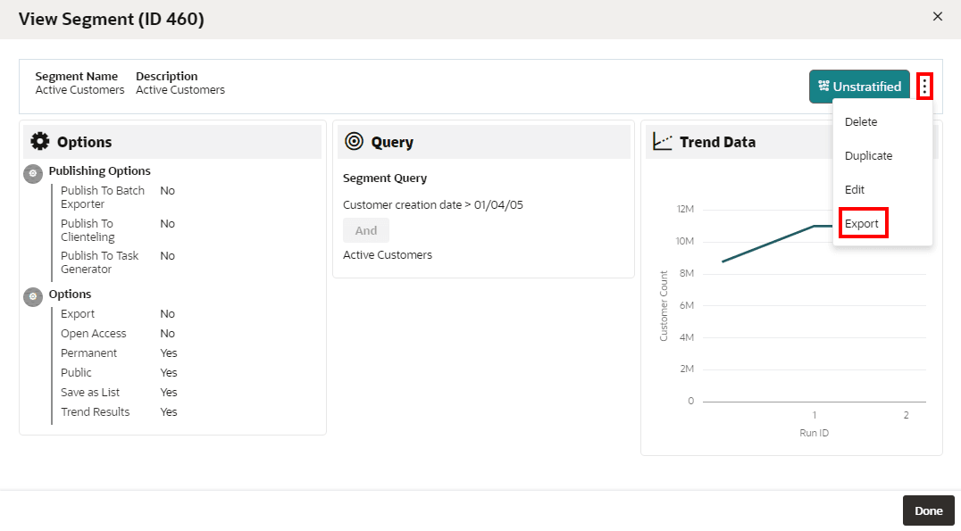 This figure shows the View Segment - Export