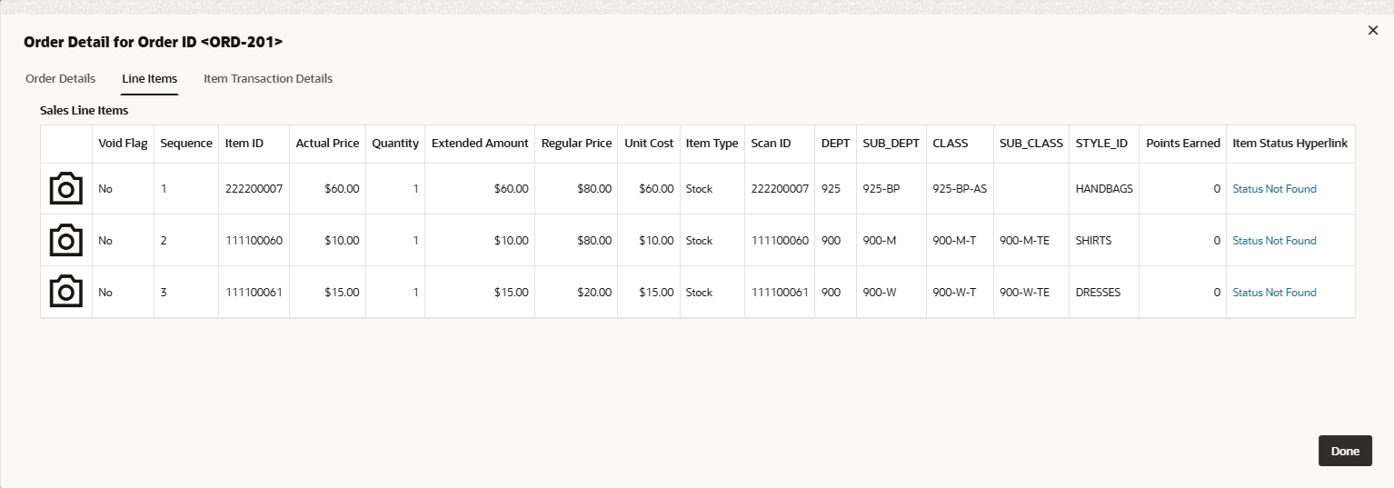 Line Items tab