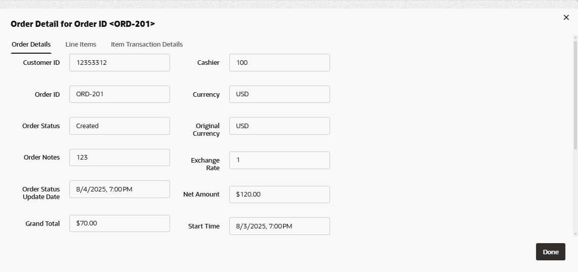 Order Details tab
