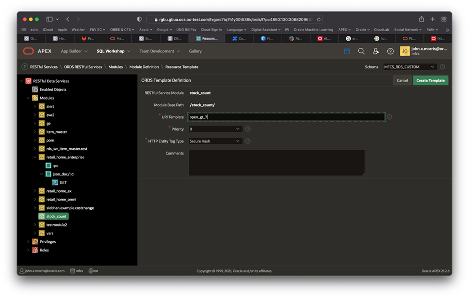 create URI template screen create URI template screen
