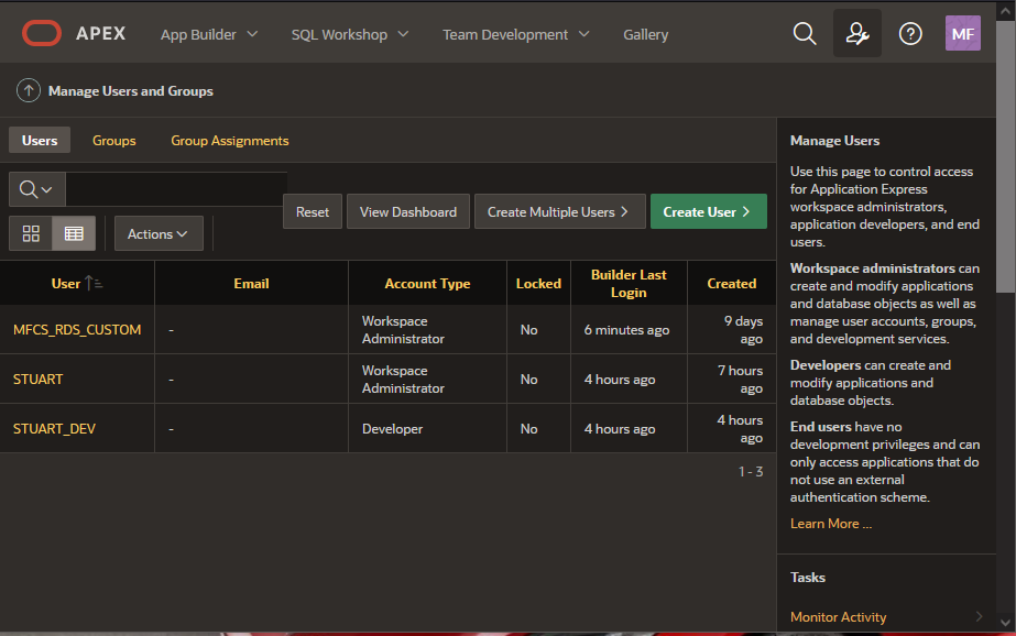 APEX Manage Users and Groups
